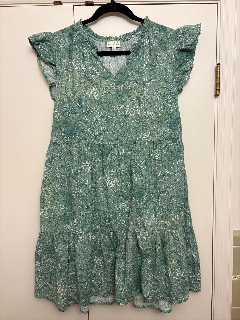 Wonderly Green Floral Tiered V-Neck Dress